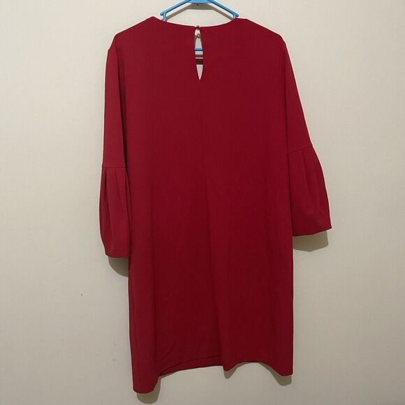 MAGGY LONDON Shift Red Dress Puff Sleeves Keyhole Neck Dress Womens 14 Pullover - Picture 2 of 7